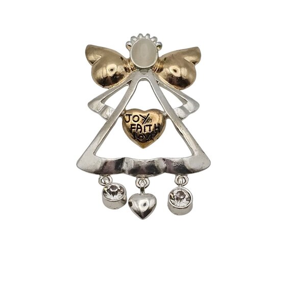 VTG Brooch Silver/Gold Toned Angel Love Faith Joy Dangle Charm Christian Faith - Picture 7 of 16